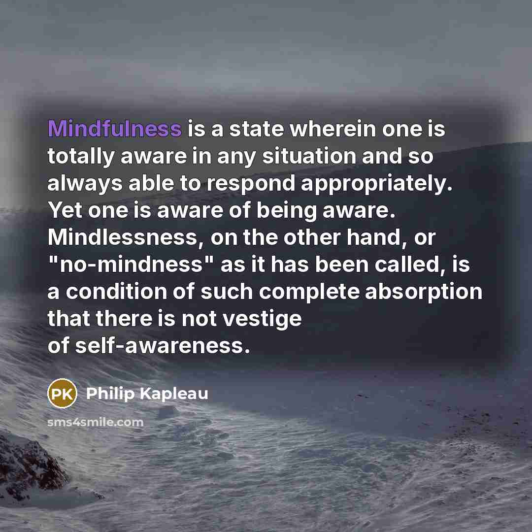 “Mindfulness is a state wherein one is totally aware in…” quote by Philip Kapleau