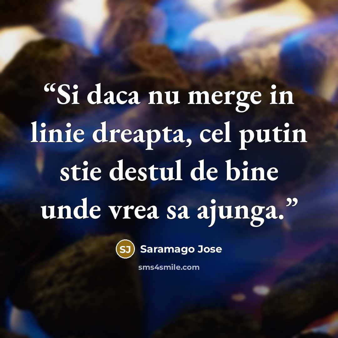 “Si daca nu merge in linie dreapta, cel putin stie destul de bine unde vrea sa ajunga.” quote by Saramago Jose