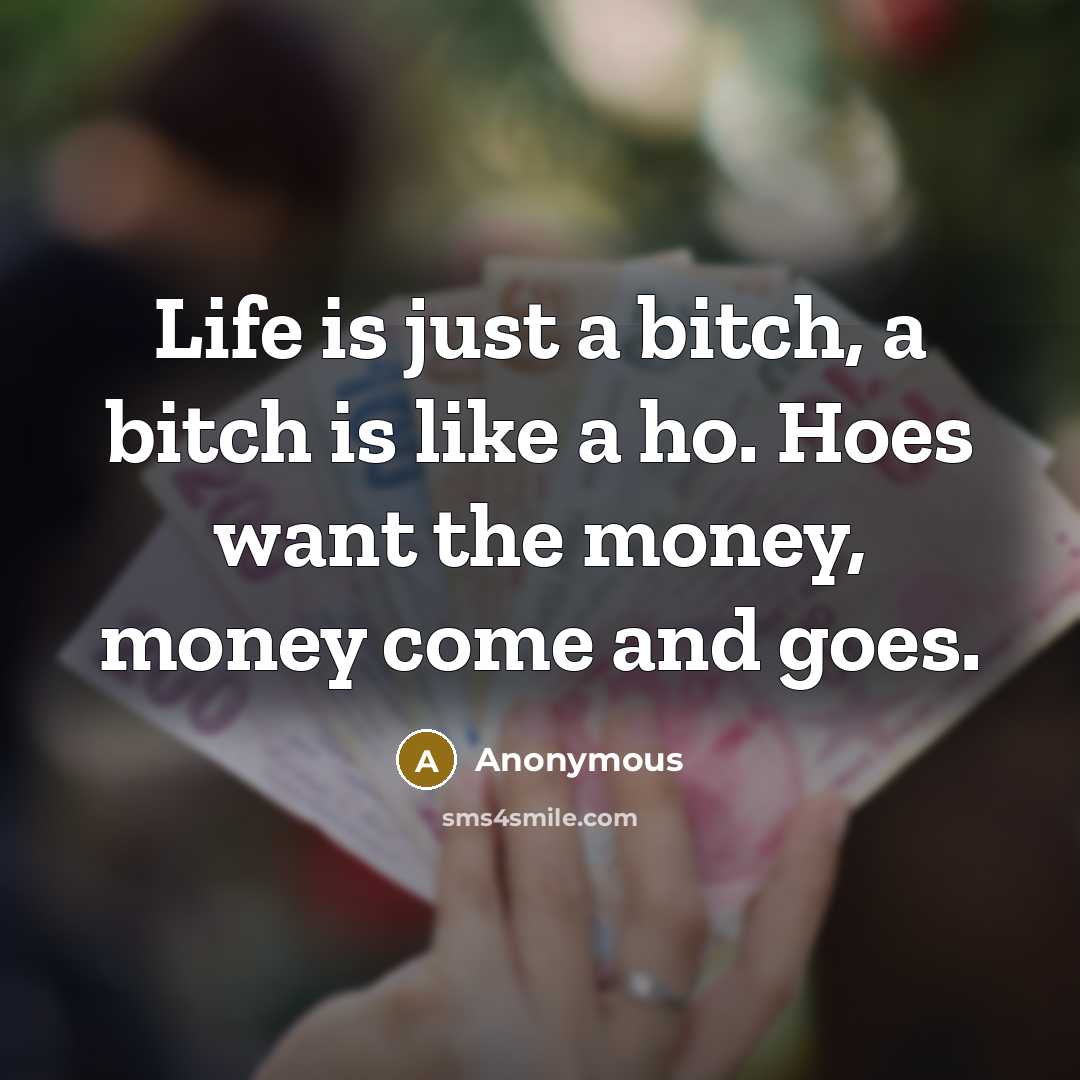 “Life is just a bitch, a bitch is like a ho. Hoes want the money, money come and goes.” quote by Anonymous