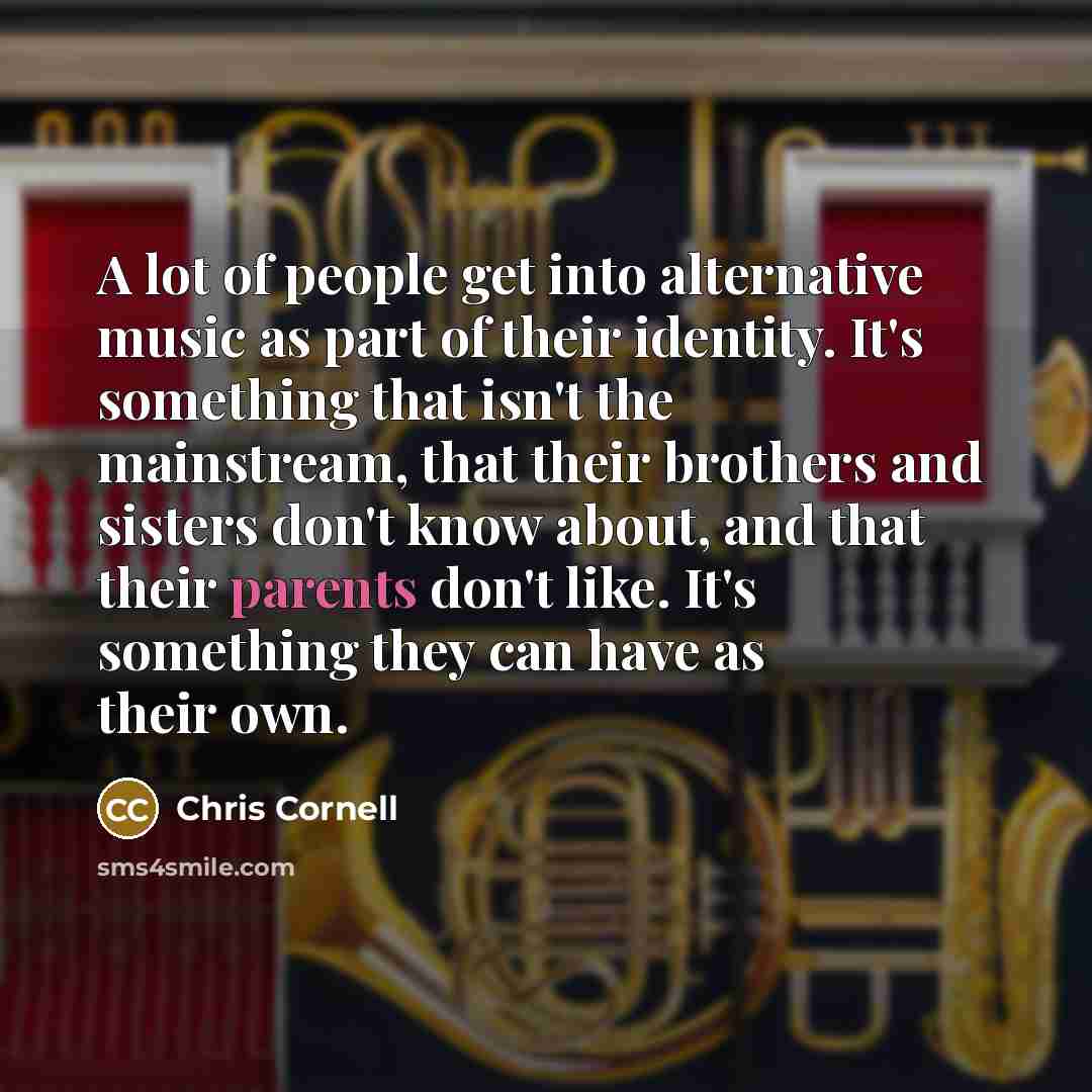 “A lot of people get into alternative music as part of their identity. It's something that isn't the mainstream, that their brothers and sisters don't know about, and that their parents don't like. It's something they can have as their own.” quote by Chris Cornell
