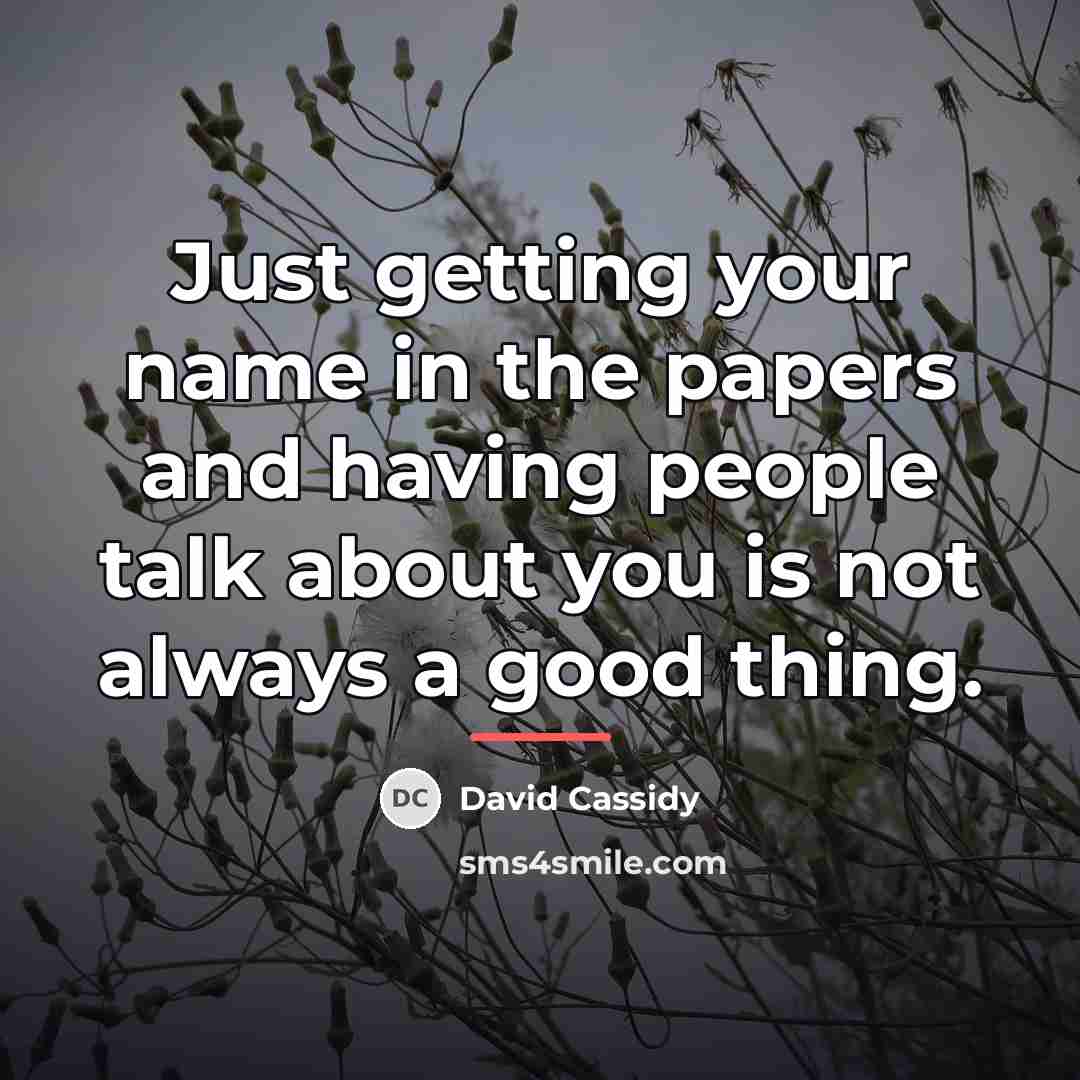 “Just getting your name in the papers and having people…” quote by David Cassidy
