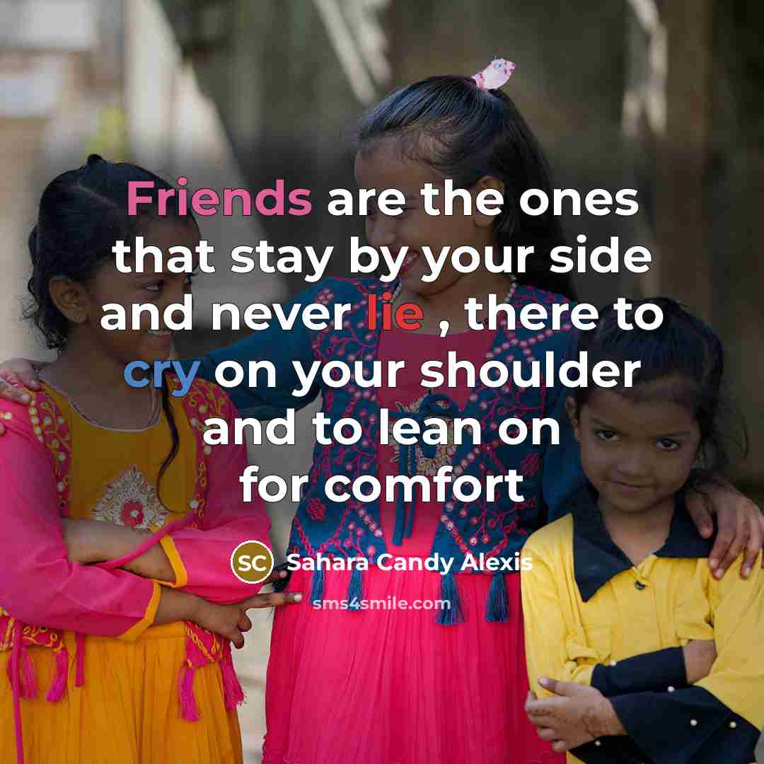 “Friends are the ones that stay by your side and never lie , there to cry on your shoulder and to lean on for comfort” quote by Sahara Candy Alexis