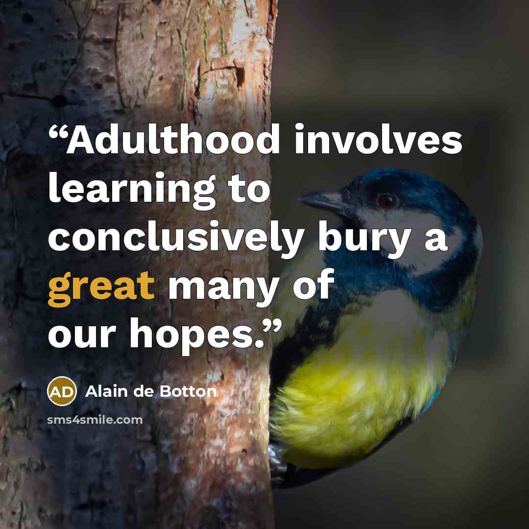 “Adulthood involves learning to conclusively bury a great many of our hopes.” quote by Alain de Botton