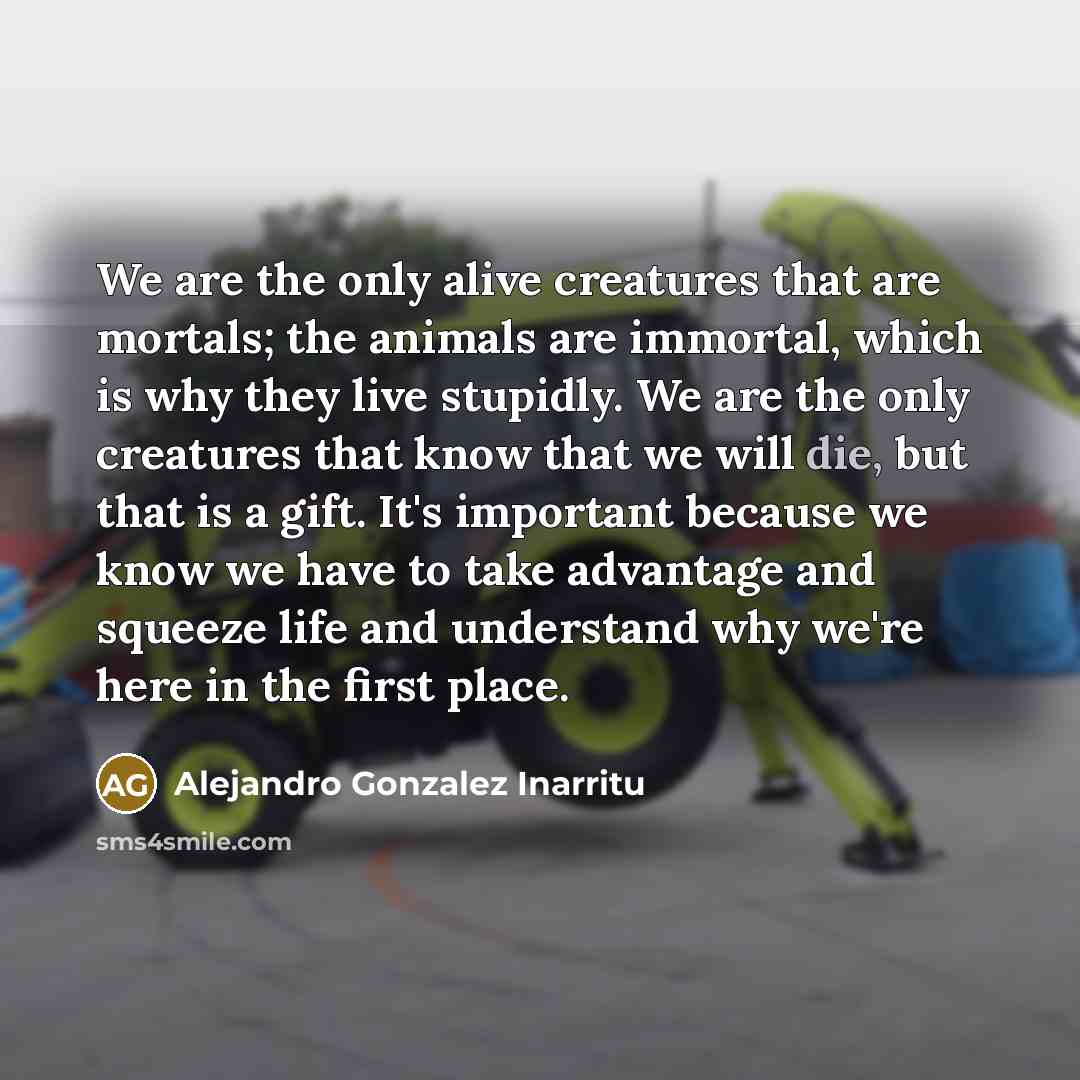 “We are the only alive creatures that are mortals; the…” quote by Alejandro Gonzalez Inarritu