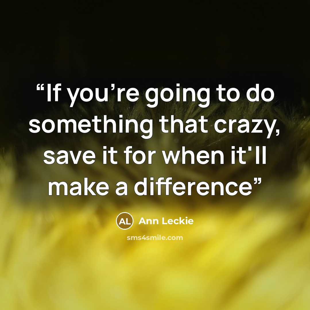 “If you're going to do something that crazy, save it for when it'll make a difference” quote by Ann Leckie