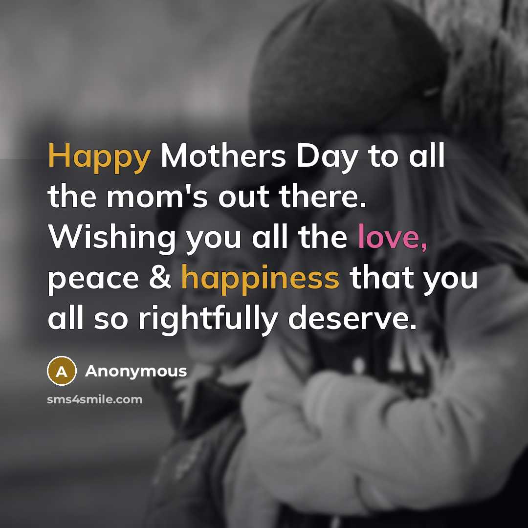 “Happy Mothers Day to all the mom's out there. Wishing…” quote by Anonymous