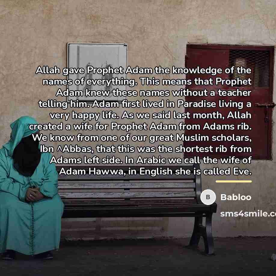 “Allah gave Prophet Adam the knowledge of the names of…” quote by Babloo