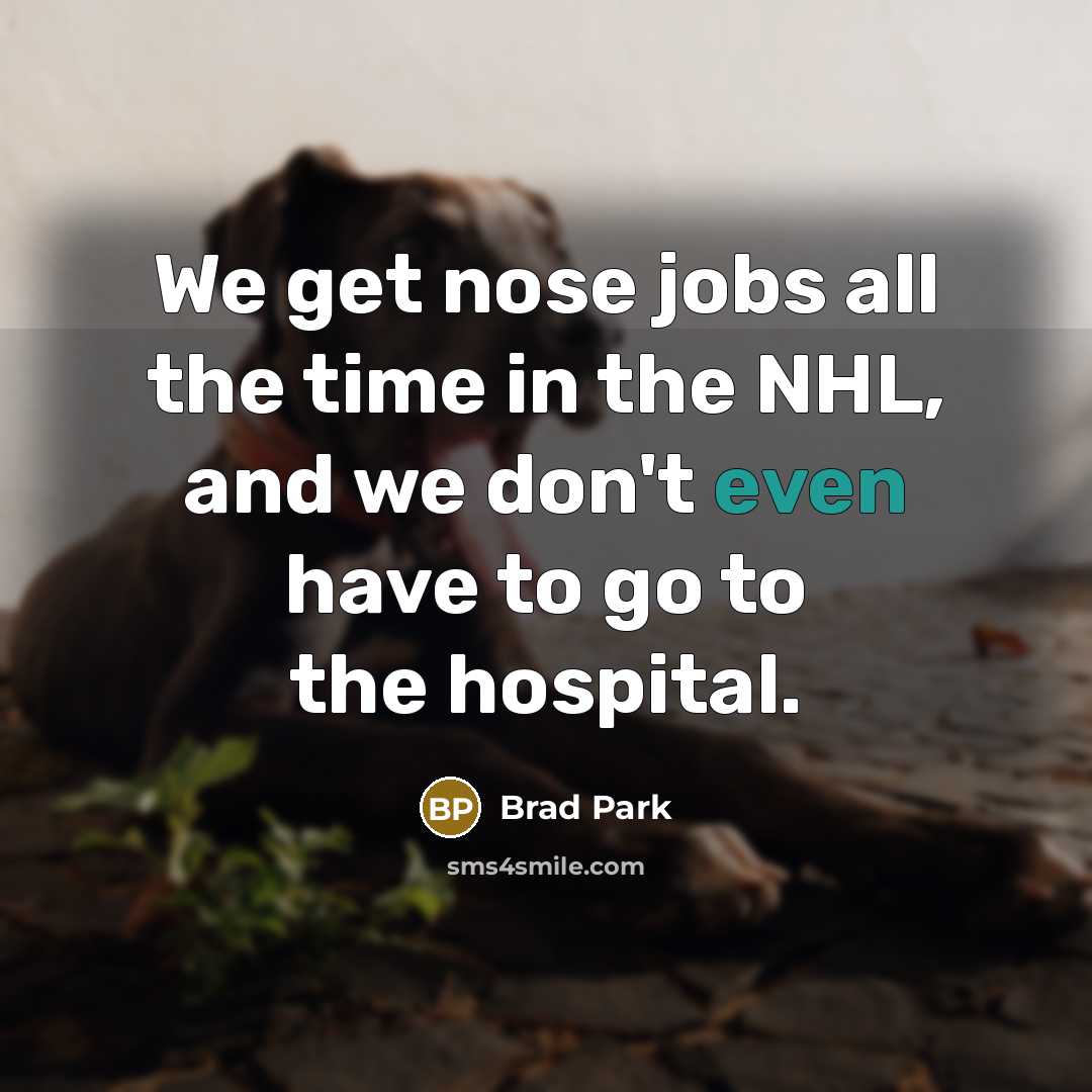 “We get nose jobs all the time in the NHL, and we don't even have to go to the hospital.” quote by Brad Park