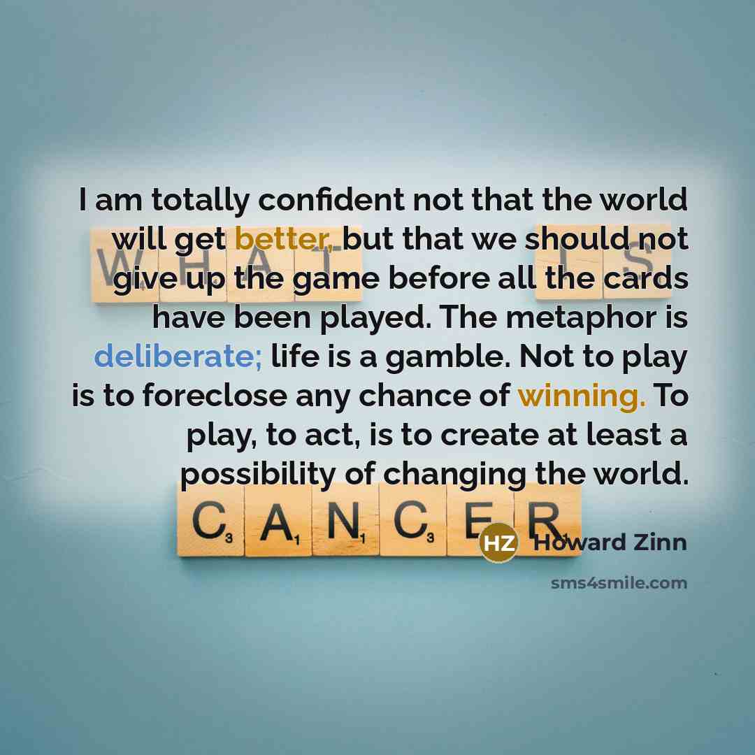“I am totally confident not that the world will get…” quote by Howard Zinn