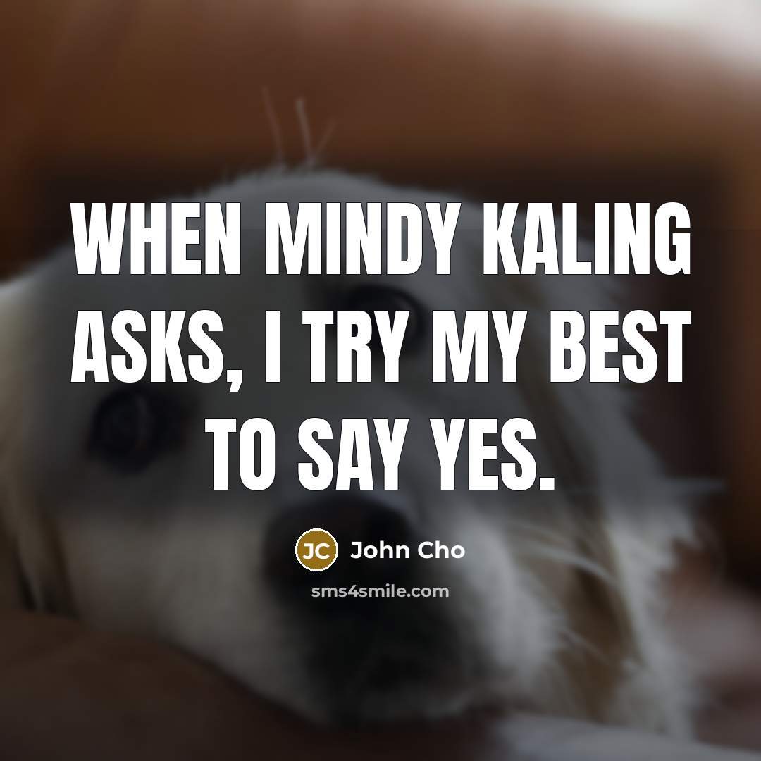 “When Mindy Kaling asks, I try my best to say…” quote by John Cho