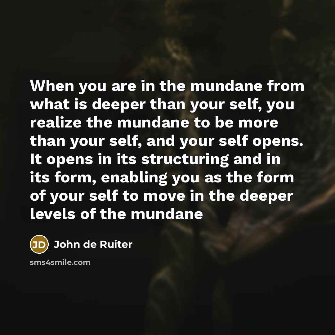 “When you are in the mundane from what is deeper…” quote by John de Ruiter