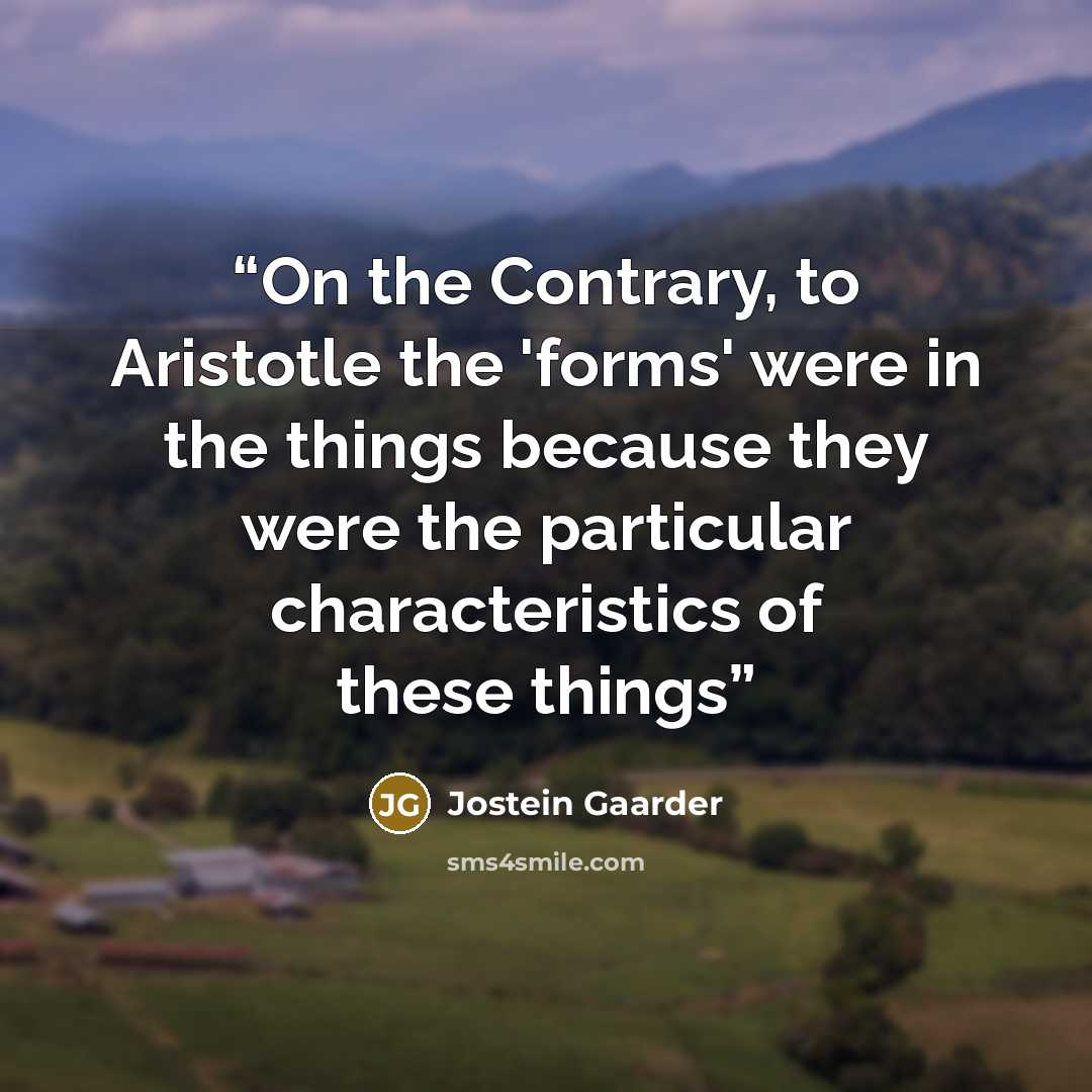 “On the Contrary, to Aristotle the 'forms' were in the things because they were the particular characteristics of these things” quote by Jostein Gaarder