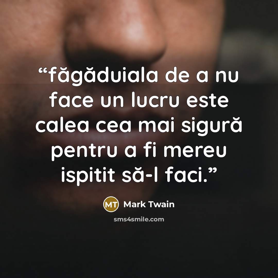 “făgăduiala de a nu face un lucru este calea cea mai sigură pentru a fi mereu ispitit să-l faci.” quote by Mark Twain