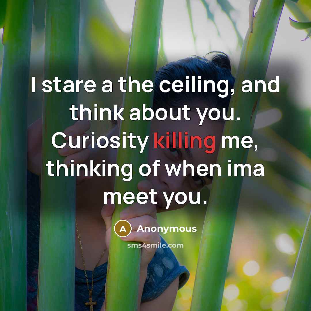 “I stare a the ceiling, and think about you. Curiosity killing me, thinking of when ima meet you.” quote by Anonymous