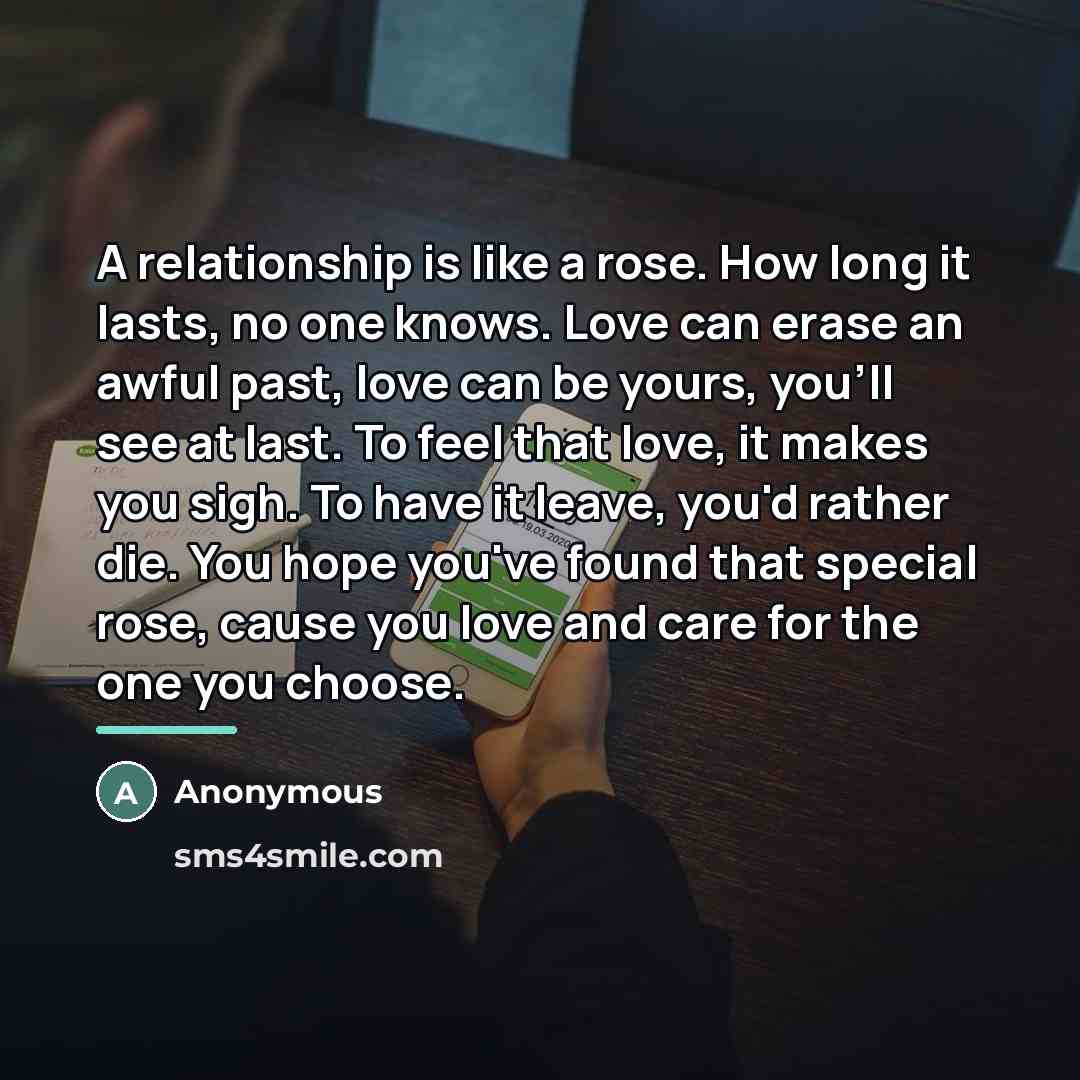 “A relationship is like a rose. How long it lasts,…” quote by Anonymous