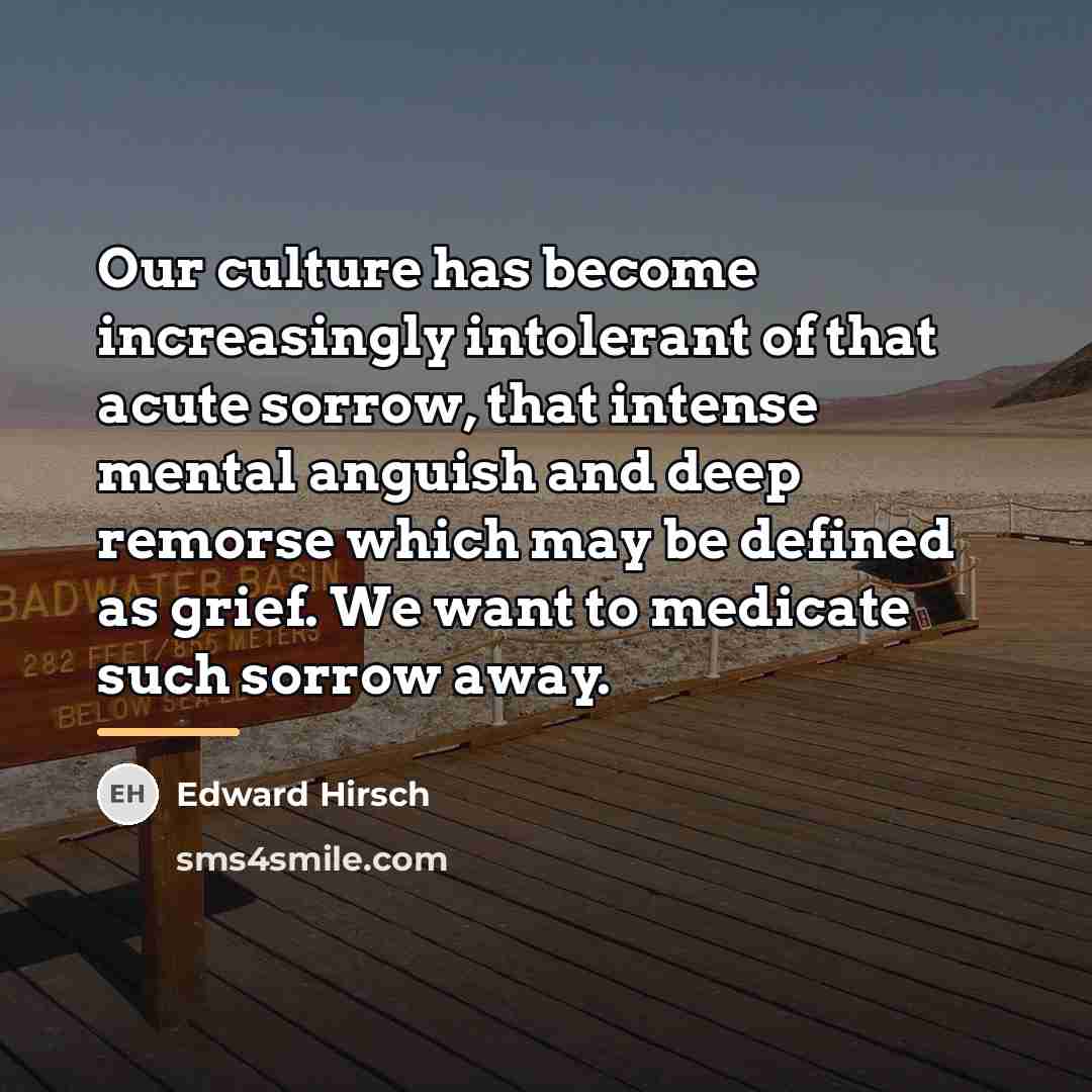 “Our culture has become increasingly intolerant of that acute sorrow,…” quote by Edward Hirsch