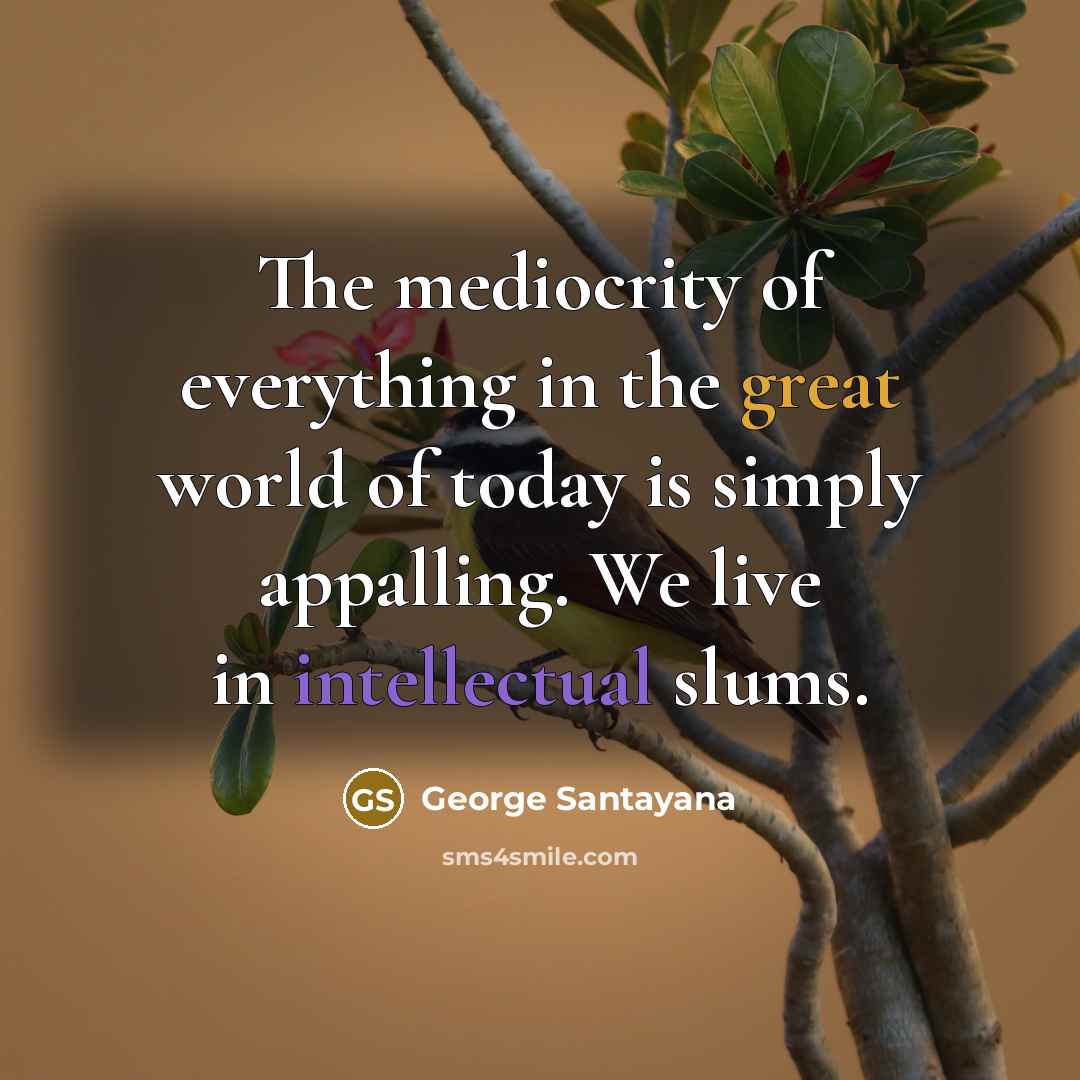 “The mediocrity of everything in the great world of today is simply appalling. We live in intellectual slums.” quote by George Santayana