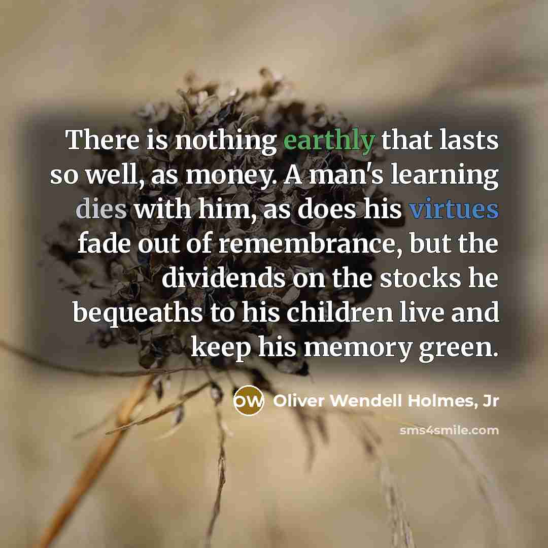 “There is nothing earthly that lasts so well, as money.…” quote by Oliver Wendell Holmes, Jr