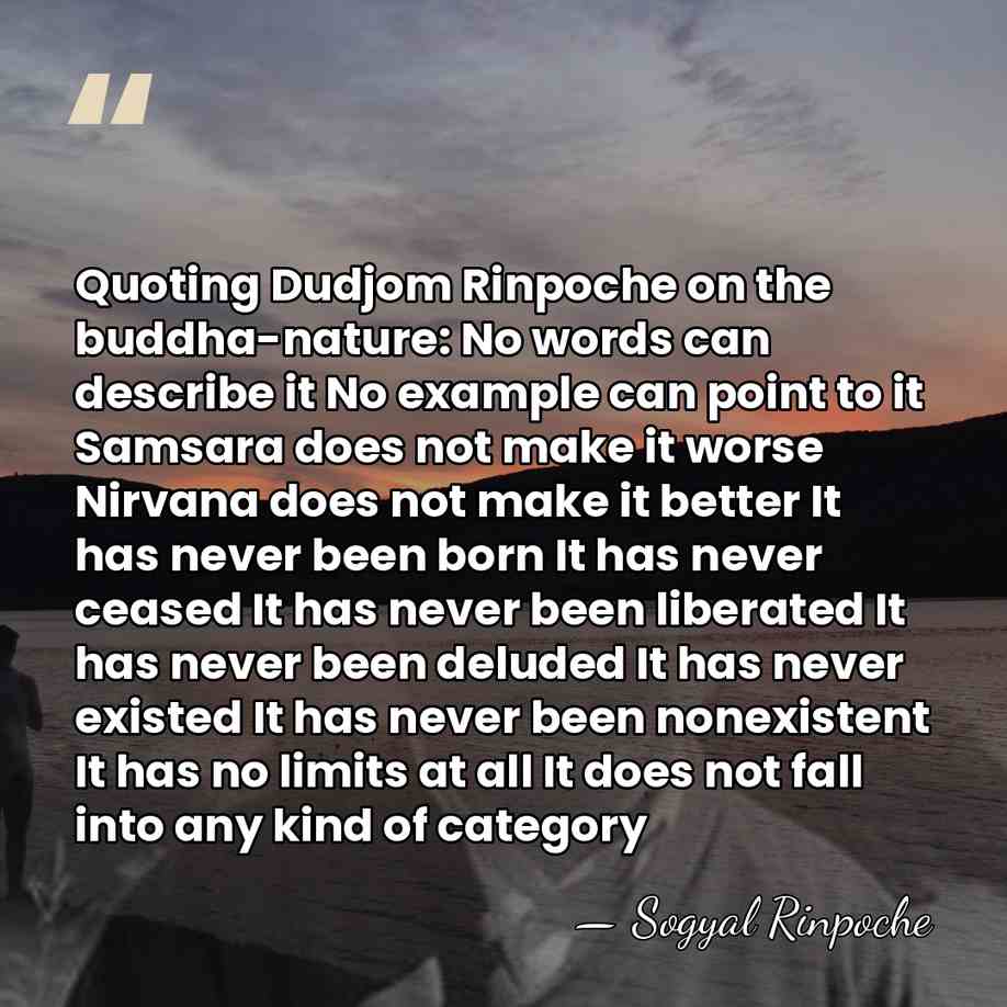 Quoting Dudjom Rinpoche on the buddha-nature: No words can describe it No&hellip; - Sogyal Rinpoche