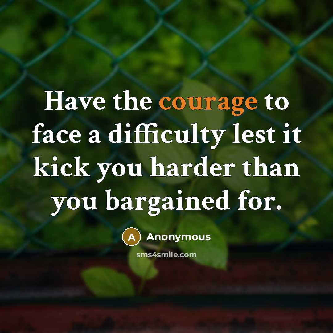 “Have the courage to face a difficulty lest it kick you harder than you bargained for.” quote by Anonymous