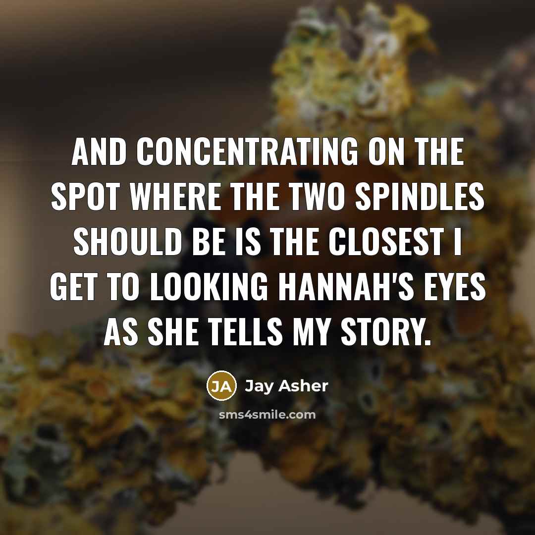 “And concentrating on the spot where the two spindles should…” quote by Jay Asher