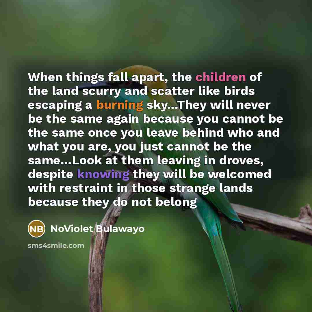 “When things fall apart, the children of the land scurry…” quote by NoViolet Bulawayo