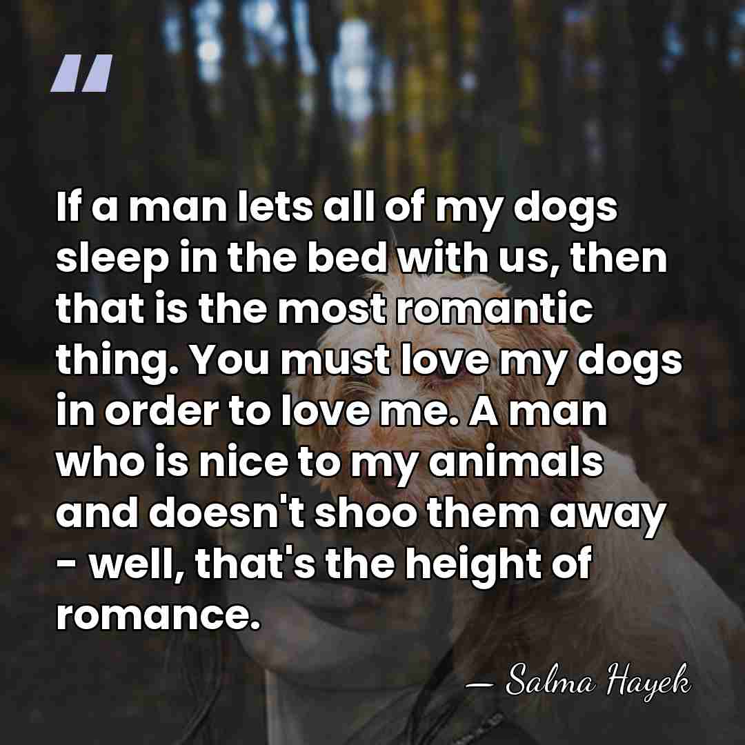 If a man lets all of my dogs sleep in the bed&hellip; - Salma Hayek