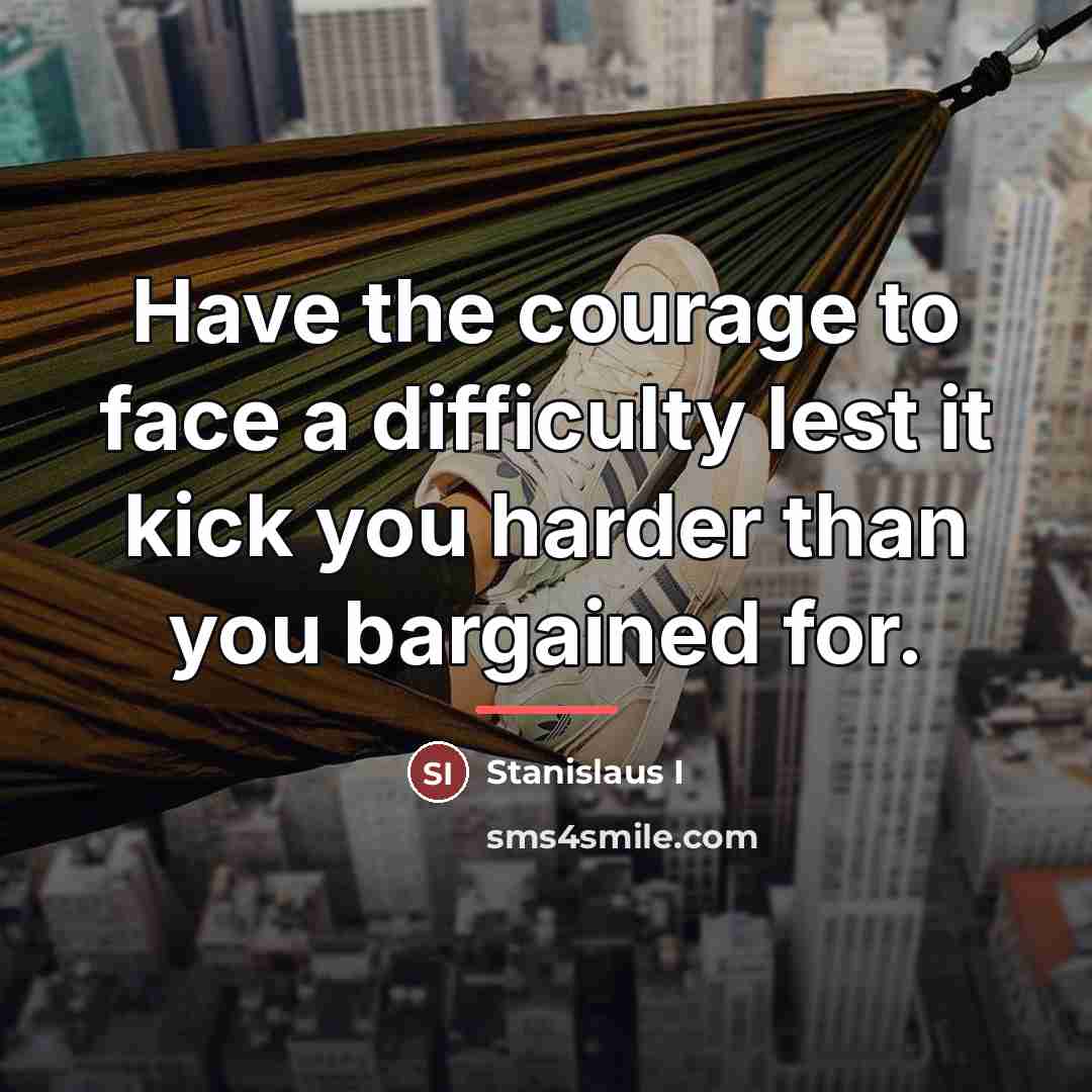 “Have the courage to face a difficulty lest it kick…” quote by Anonymous