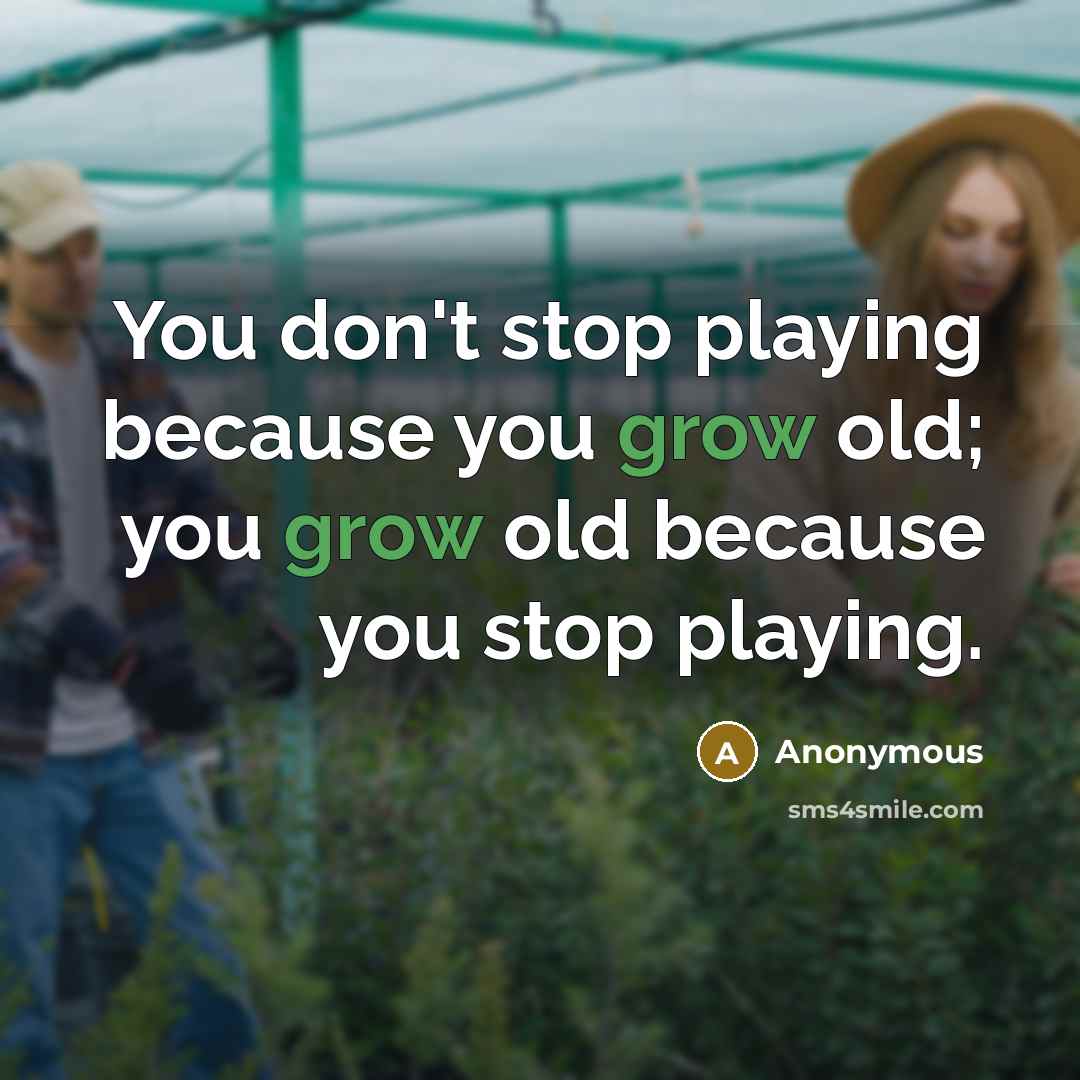 “You don't stop playing because you grow old; you grow…” quote by Anonymous
