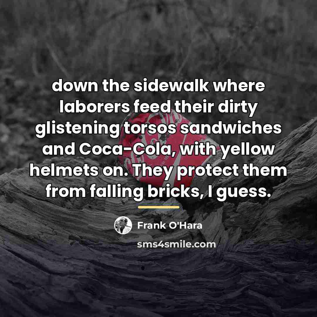 “down the sidewalk where laborers feed their dirty glistening torsos…” quote by Frank O'Hara