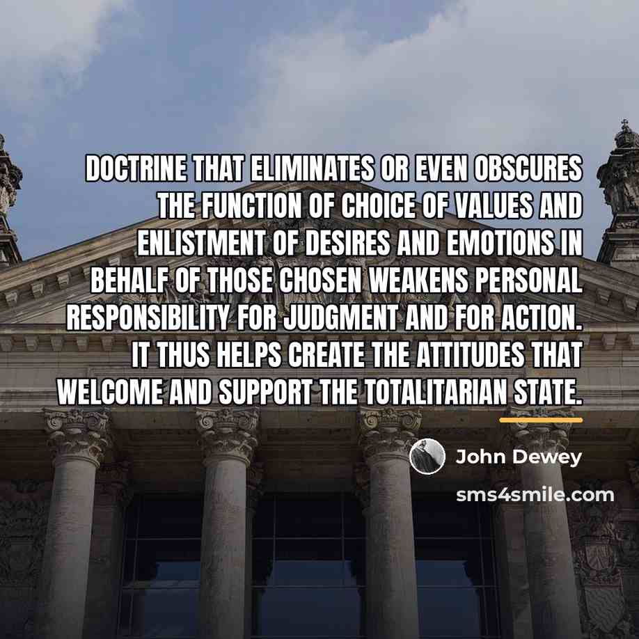 “Doctrine that eliminates or even obscures the function of choice…” quote by John Dewey