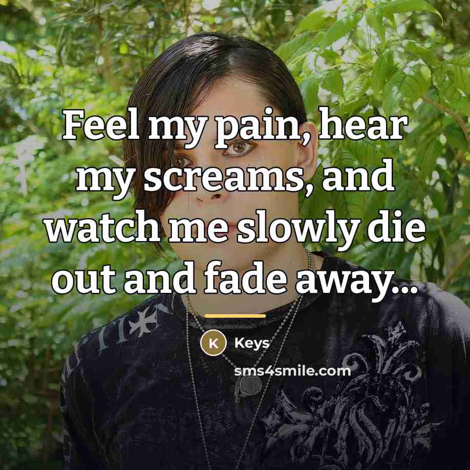 “Feel my pain, hear my screams, and watch me slowly…” quote by Keys