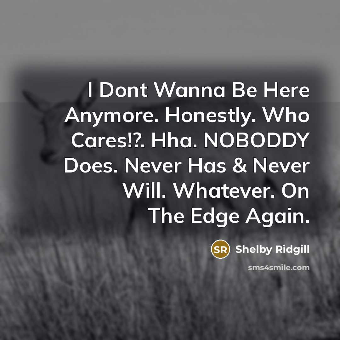 “I Dont Wanna Be Here Anymore. Honestly. Who Cares!?. Hha.…” quote by Shelby Ridgill