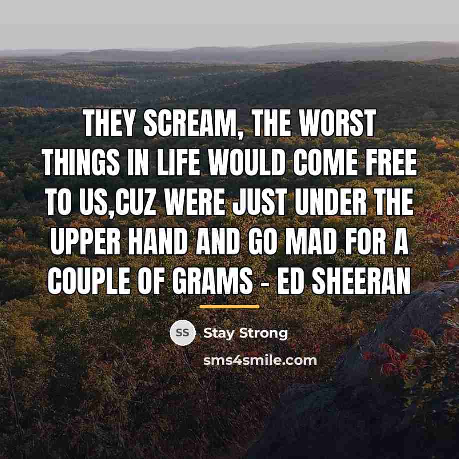 “They scream, The worst things in life would come free…” quote by Stay Strong