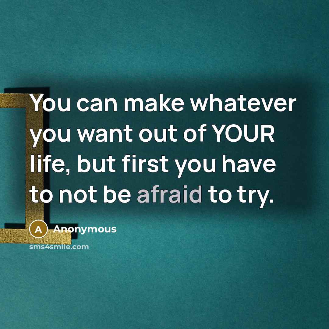 “You can make whatever you want out of YOUR life, but first you have to not be afraid to try.” quote by Anonymous