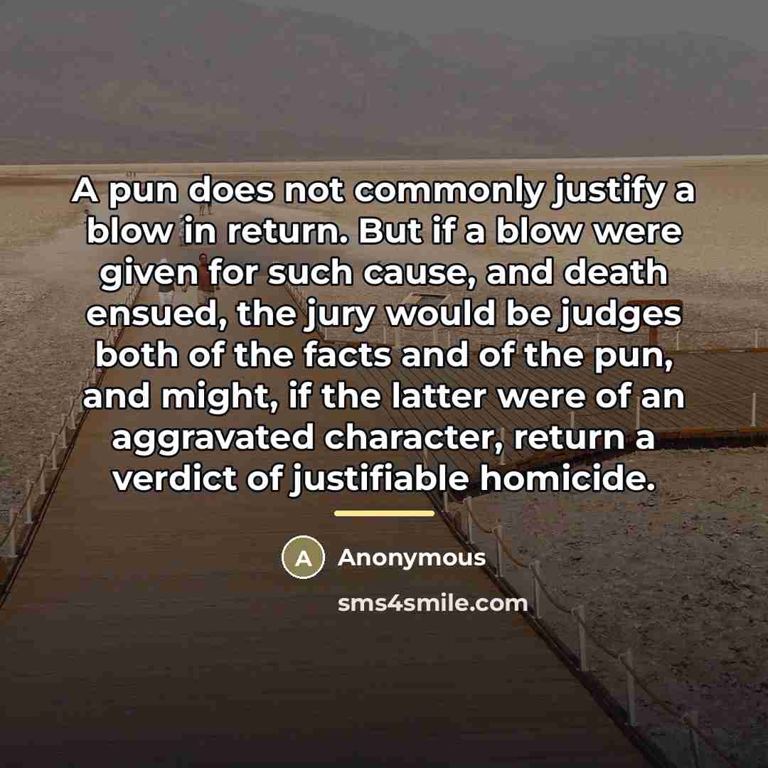 “A pun does not commonly justify a blow in return.…” quote by Anonymous