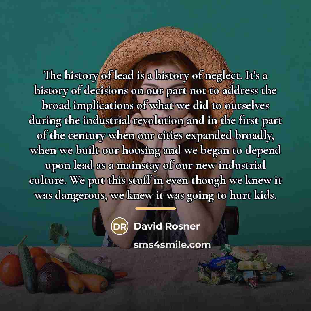 “The history of lead is a history of neglect. It's…” quote by David Rosner