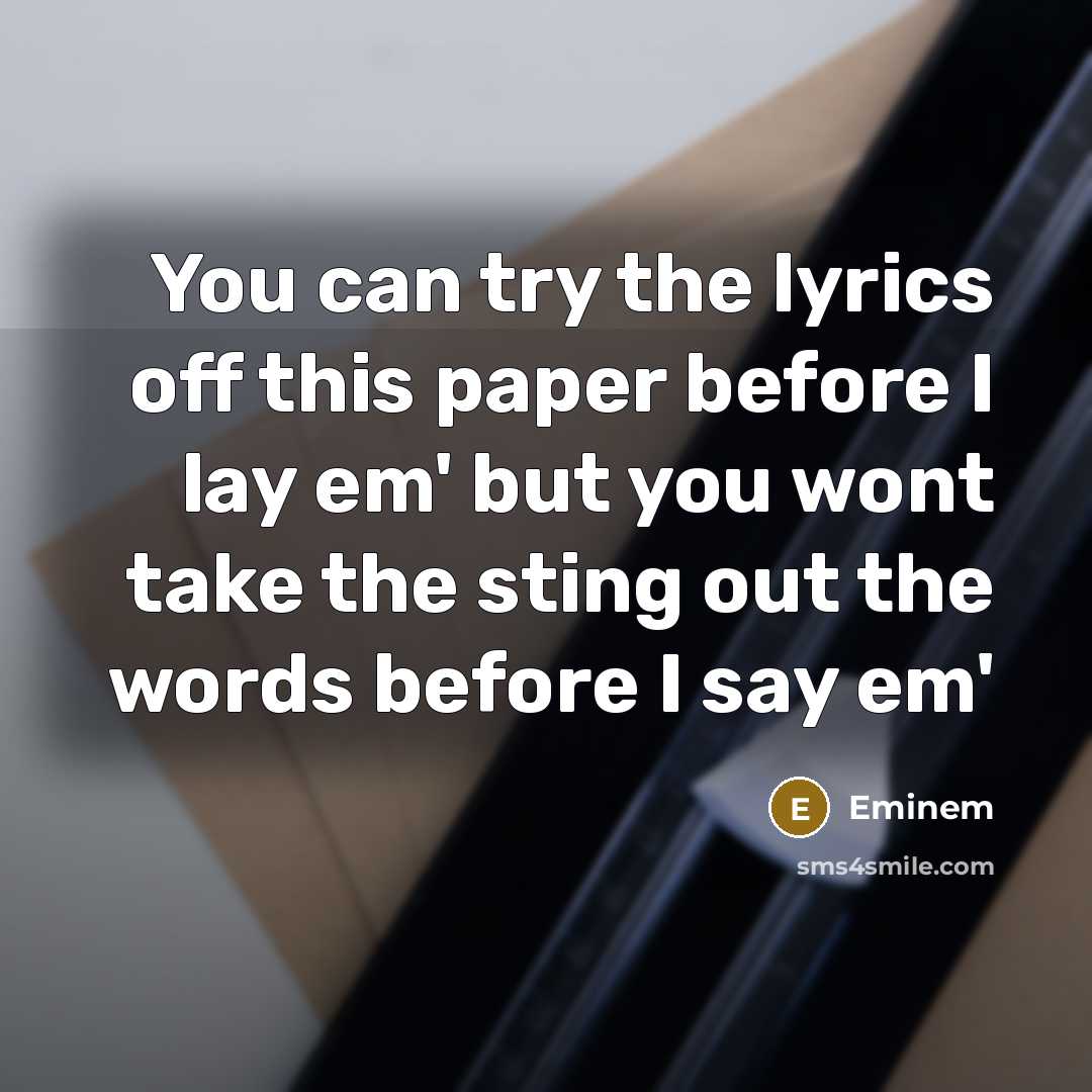 “You can try the lyrics off this paper before I lay em' but you wont take the sting out the words before I say em'” quote by Eminem