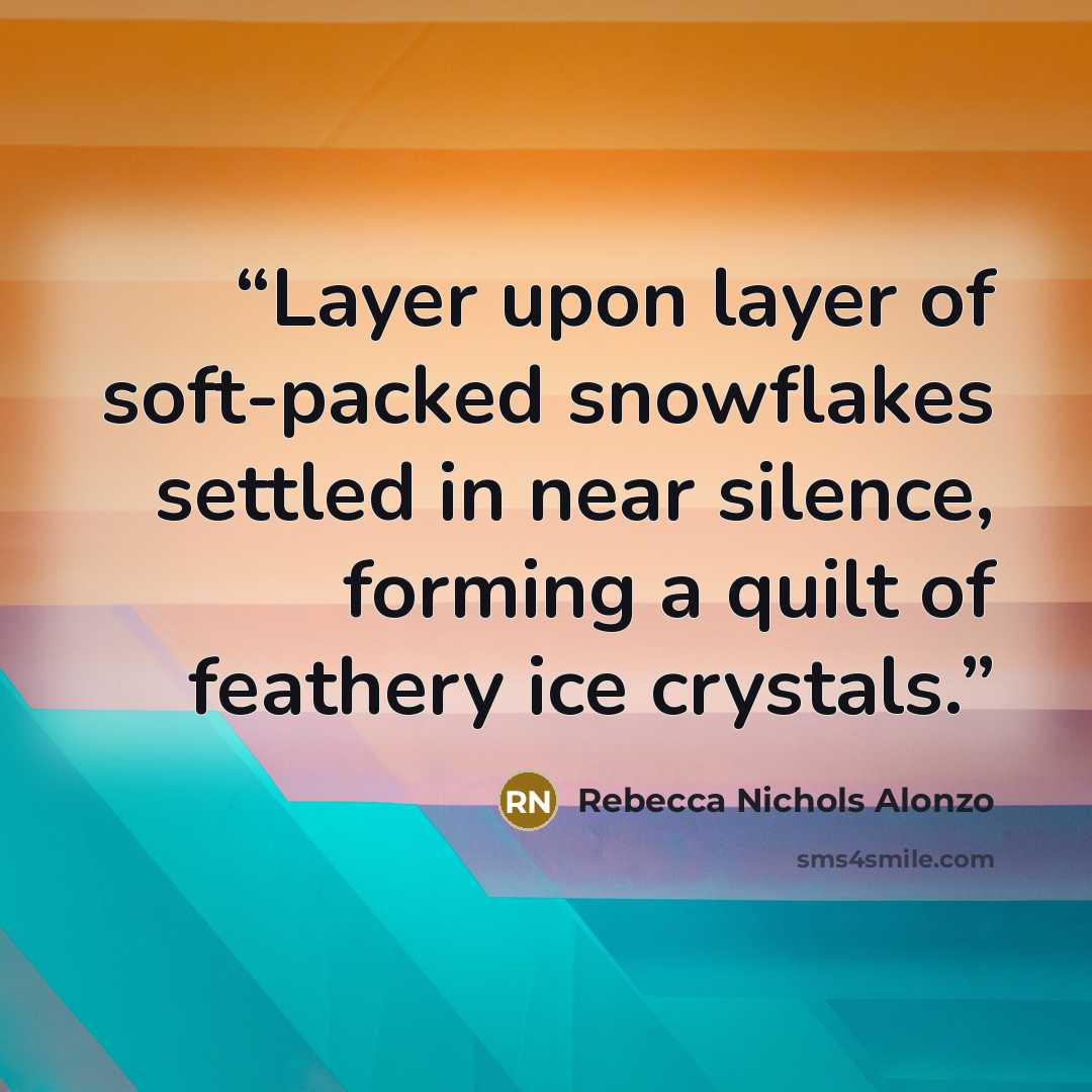 “Layer upon layer of soft-packed snowflakes settled in near silence, forming a quilt of feathery ice crystals.” quote by Rebecca Nichols Alonzo