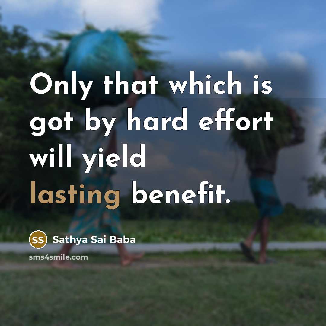 “Only that which is got by hard effort will yield…” quote by Sathya Sai Baba