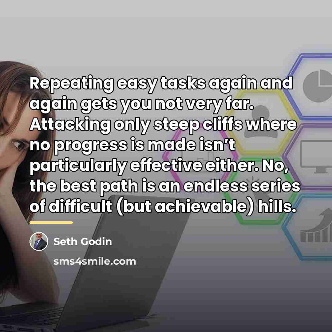 “Repeating easy tasks again and again gets you not very…” quote by Seth Godin