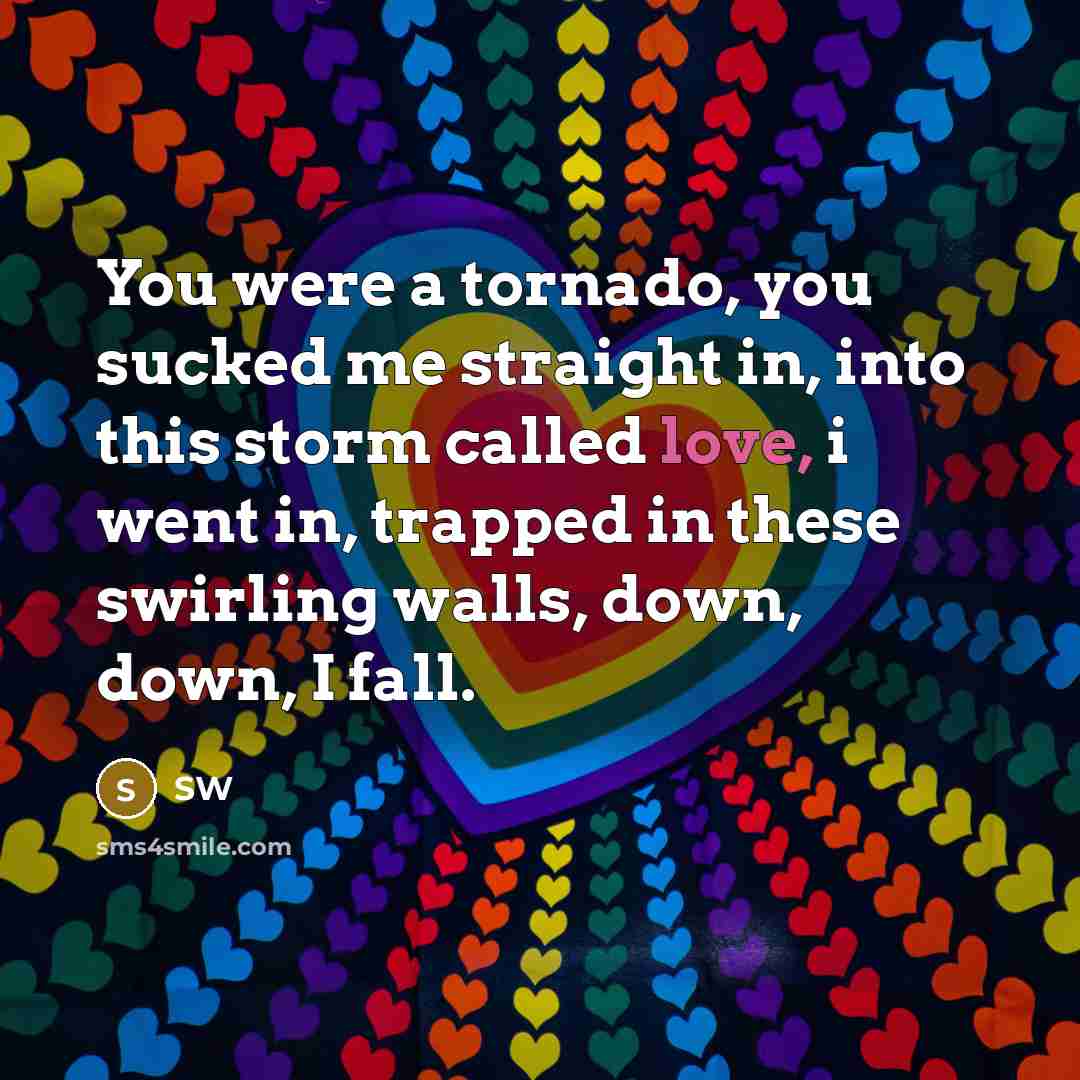 “You were a tornado, you sucked me straight in, into…” quote by SW