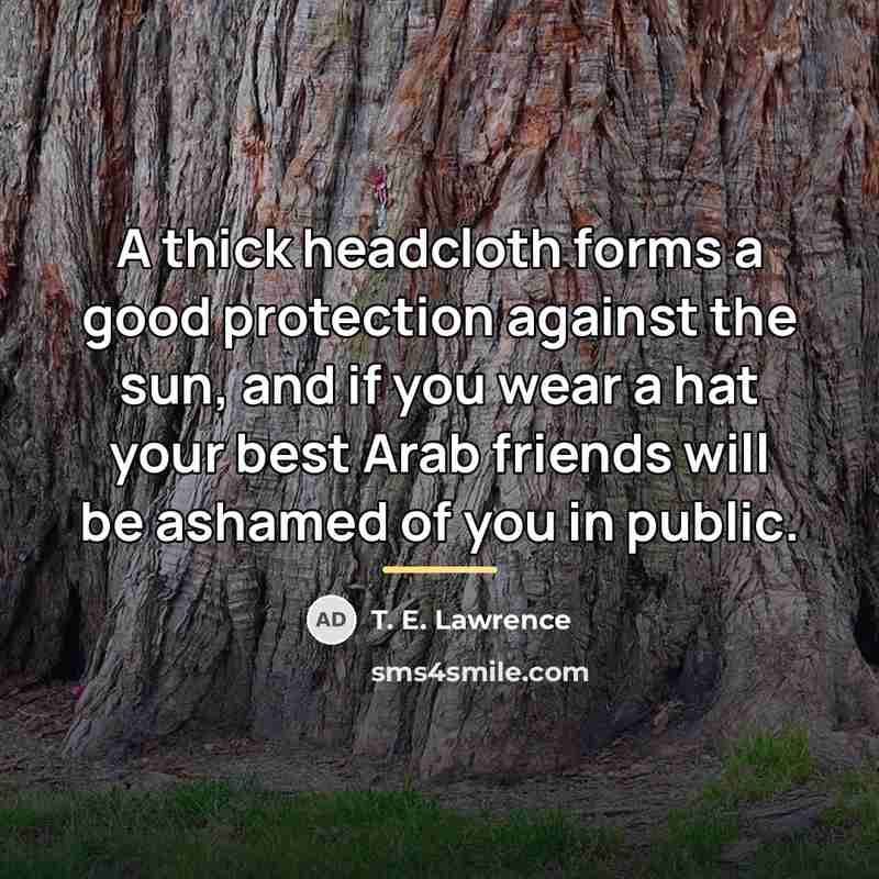 “A thick headcloth forms a good protection against the sun,…” quote by T. E. Lawrence