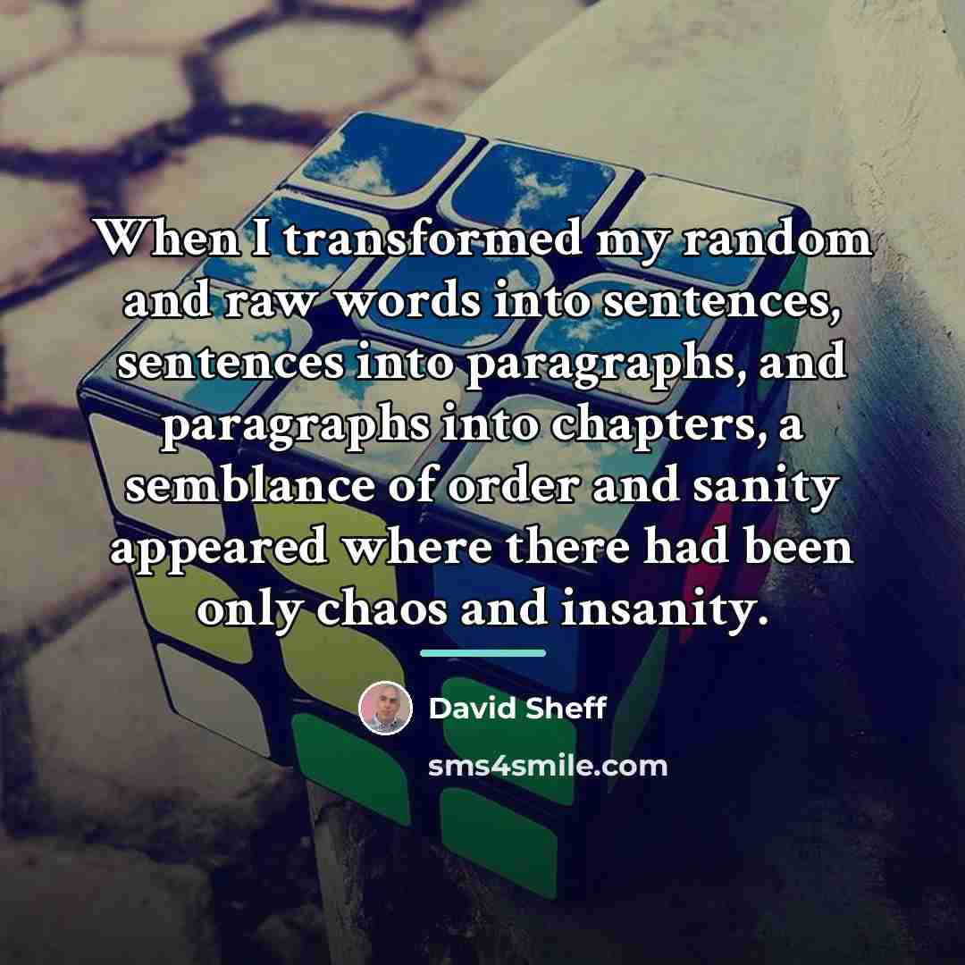 “When I transformed my random and raw words into sentences,…” quote by David Sheff