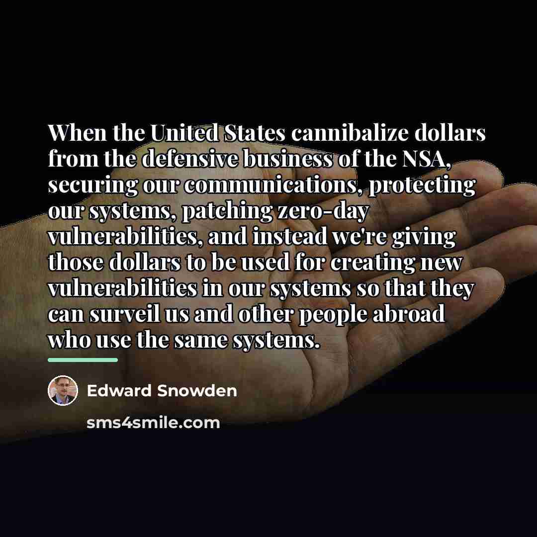 “When the United States cannibalize dollars from the defensive business…” quote by Edward Snowden