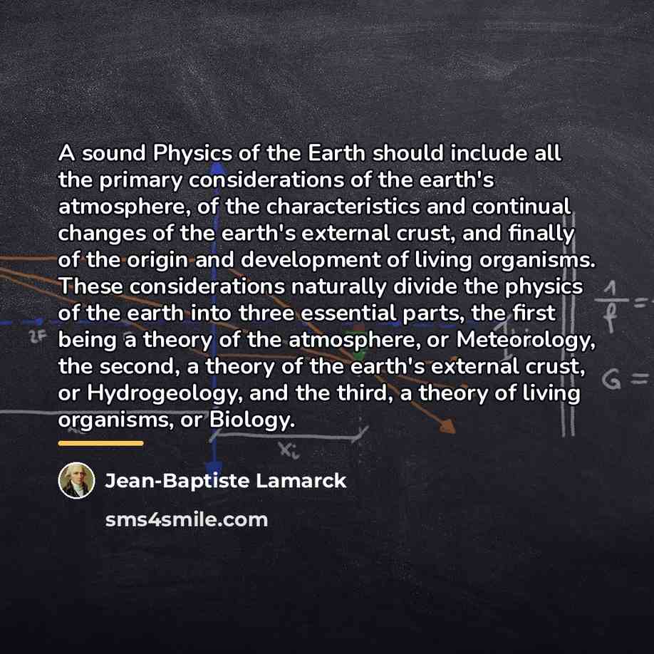 “A sound Physics of the Earth should include all the…” quote by Jean-Baptiste Lamarck