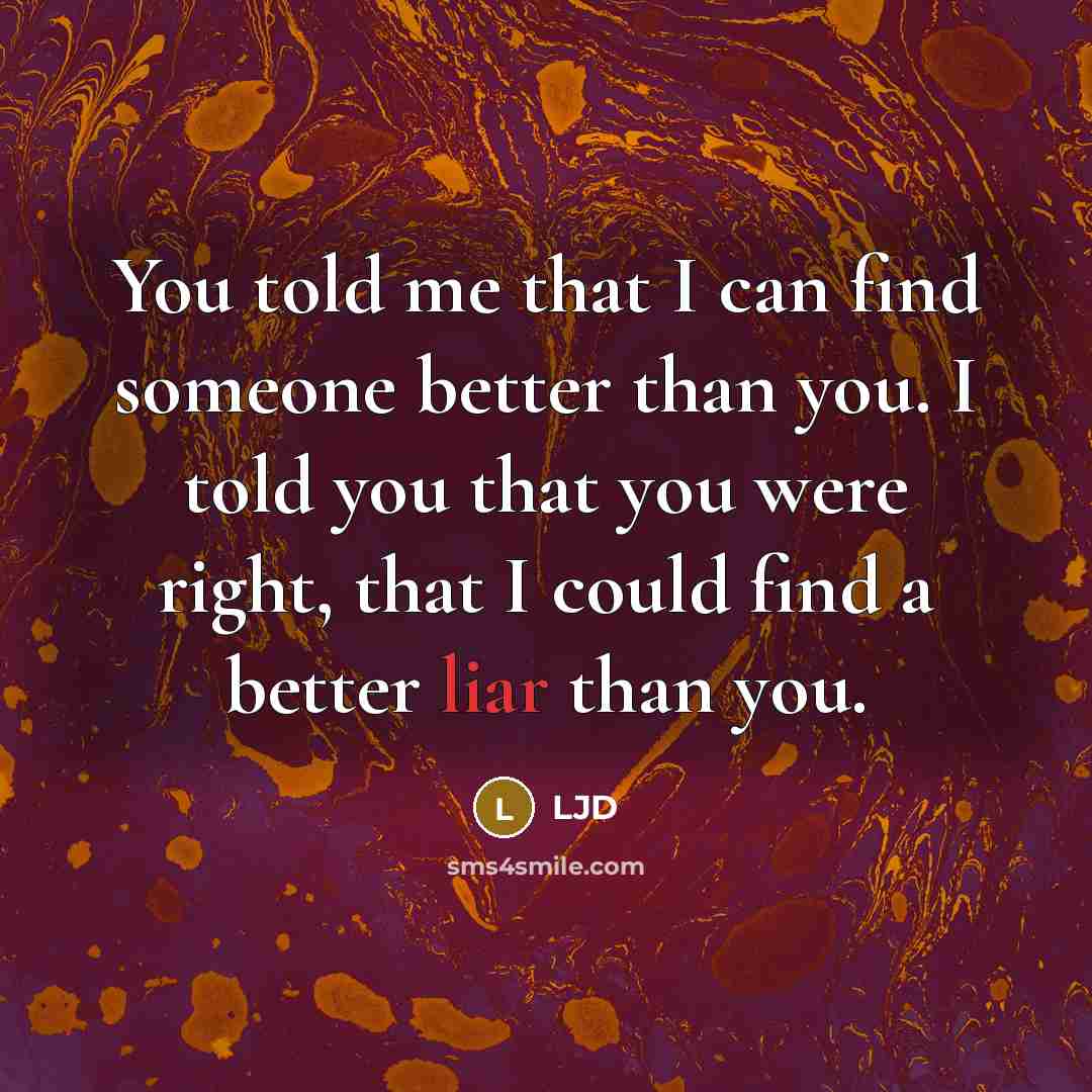 “You told me that I can find someone better than you. I told you that you were right, that I could find a better liar than you.” quote by LJD