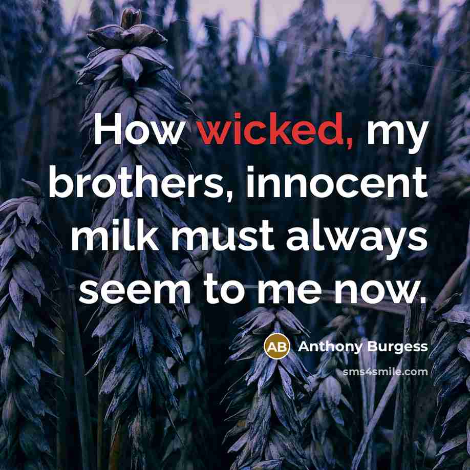“How wicked, my brothers, innocent milk must always seem to…” quote by Anthony Burgess