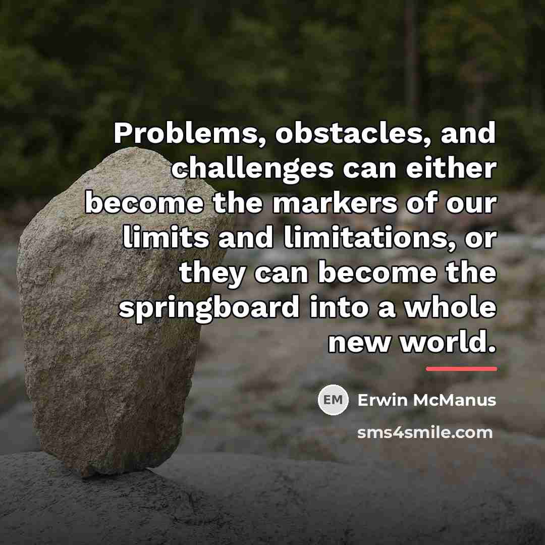 “Problems, obstacles, and challenges can either become the markers of…” quote by Erwin McManus