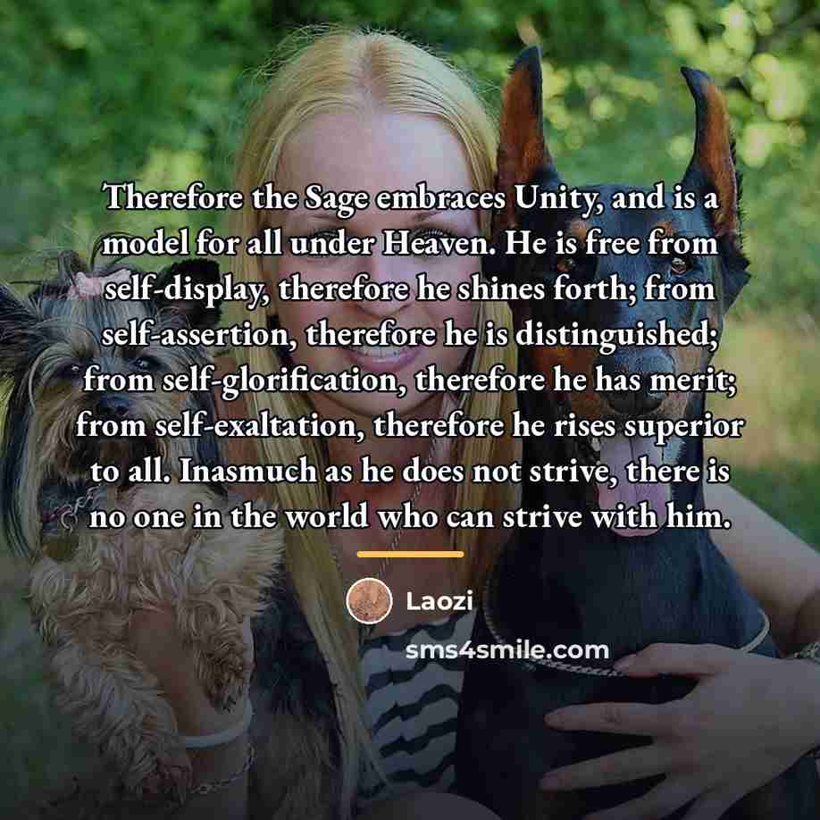 “Therefore the Sage embraces Unity, and is a model for…” quote by Laozi